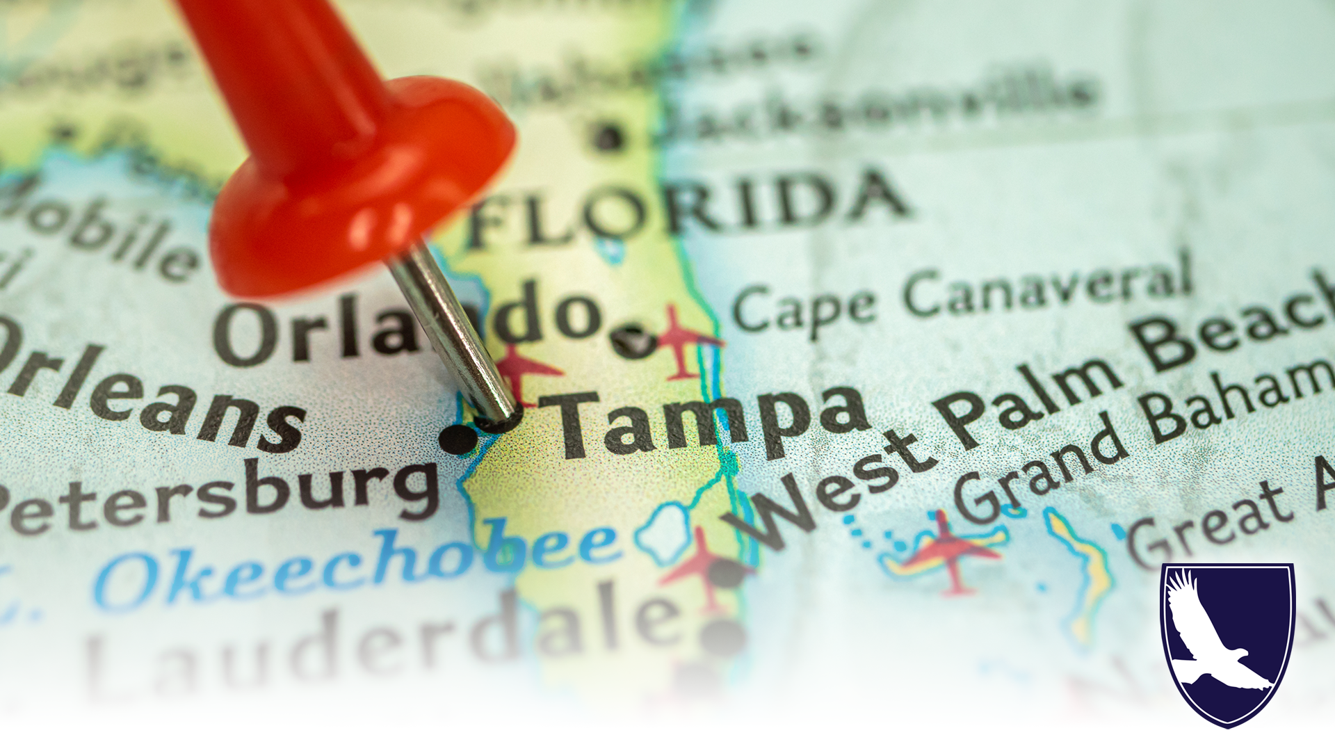 map with red pin in tampa